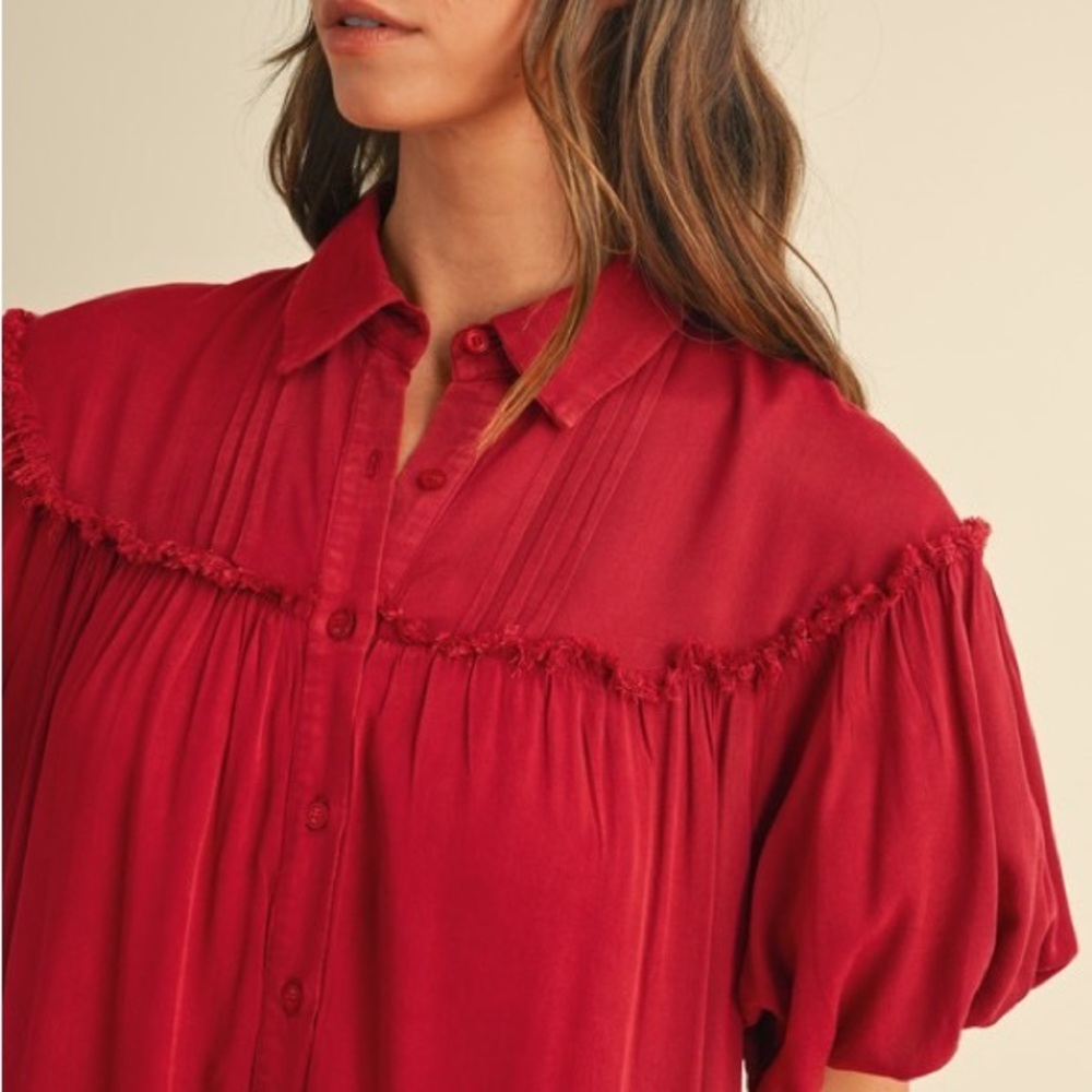 Annie Wear Mineral Washed Button Down Puff Sleeve Shirt Dress - Picture 3 of 5